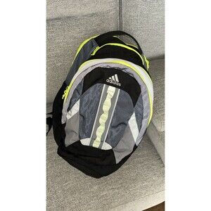 Adidas Unisex Backpack Black w Neon Green Accents Dual Zipper Sections